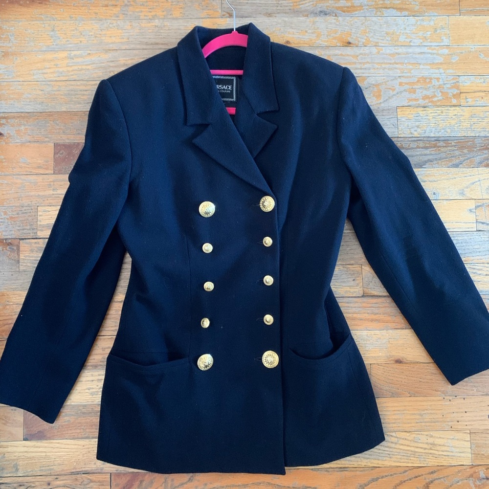 Versace Women's Black Blazer with Gold Buttons